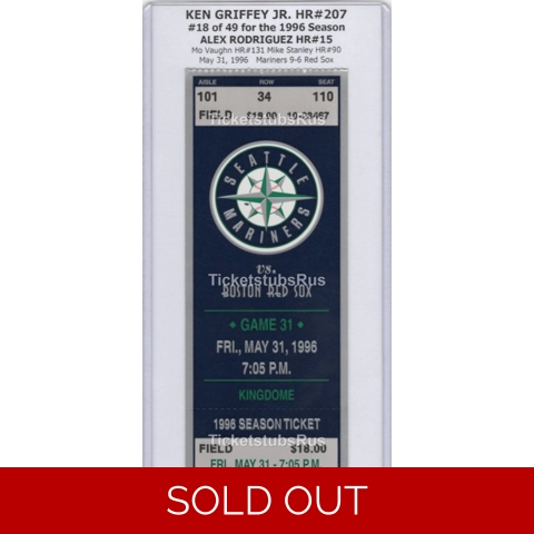 Ken Griffey Jr HR #207 A-ROD HR #15 Mariners Red Sox 5/31/1996 FULL Ticket